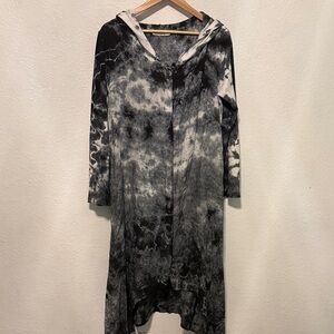 Luna Luz tie dye hood linen button asymmetrical dress jacket Lagenlook small